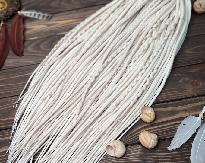 White Wool Dreads with Braids: blonde Accents, Single or Double Ended