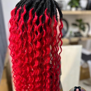 Ombre Curly Dreads: Black to Red Wavy Synthetic Dreadlock Extensions
