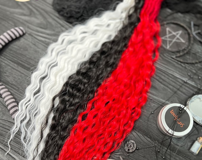 Curly Synthetic Dreadlock Extensions: Black, White, Red Wavy Hair extensions