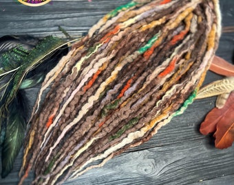 Boho Curly Wool Dreads "Shaman" : Brown Beige Blonde Green Hair Extensions