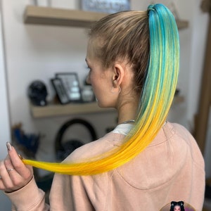 Ombre Ponytail Hair Extension: Aqua Green Blue Yellow Hairpiece
