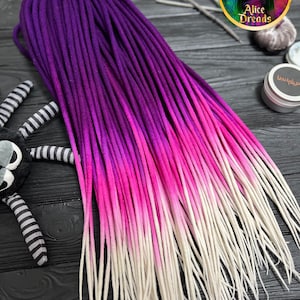 Purple Ombre Wool Dreads: bright Hot Pink to White, Fuchsia Single or Double Ended