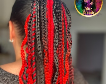 Red & Black Braided Hair Tie: Synthetic Dreadlock Ponytail Extension