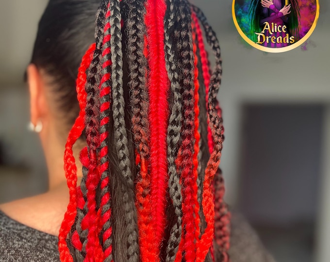 Red & Black Braided Hair Tie: Synthetic Dreadlock Ponytail Extension