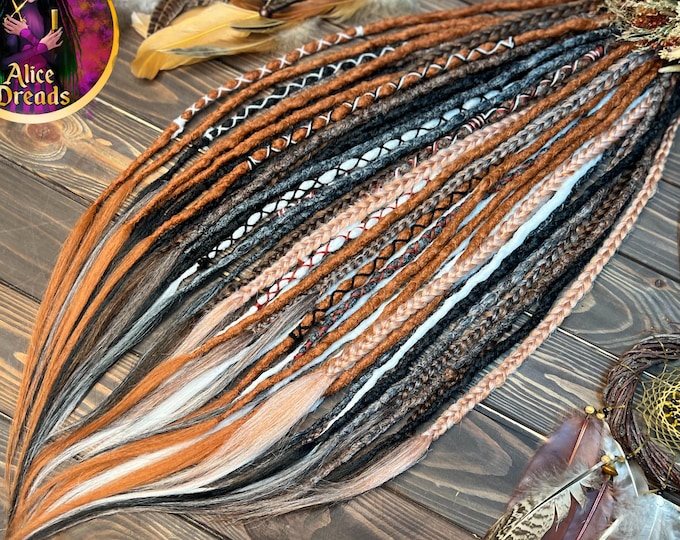 Crochet Dreadlock Extensions "Scandic": Black, Ginger, White, Braided Synthetic Dreads