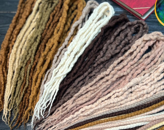 Curly Wool Dreads: Brown, Blonde, Auburn, Ginger, Beige - Double or Single Ended Curls