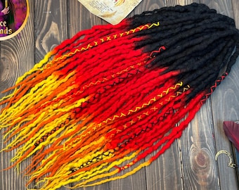Wool Dreadlocks Extensions Black Red Ombre Dreads, Boho Felted Braid In Dreadlocks Pack