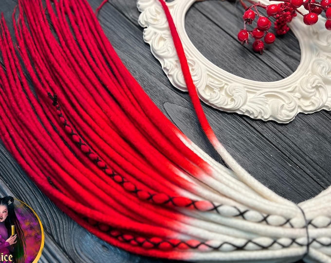 White Red Wool Dreads : ombre dreadlocks with wrapped accents
