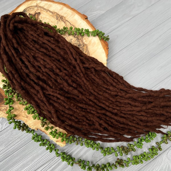 Curly dreadlock extensions dark brown wool dreads double ended or single ended wavy dreadlocks chestnut hair