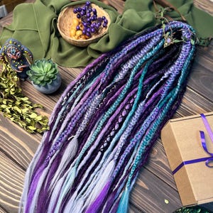 Crochet made synthetic double or single ended dreads accent custom handmade dreadlocks black purple green silver grey natural look locks