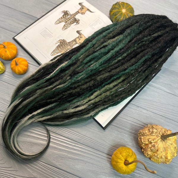 Set of crochet synthetic double or single ended dreads "Dark Forest" accent custom dreadlocks black dark green marsh Mermaid Tail Braid hair