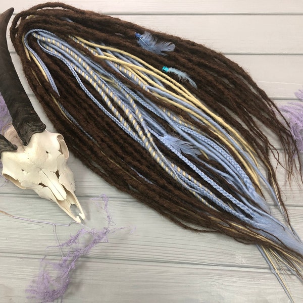 Brown dreadlock extensions full set of dreads light blue dreads by AliceDreads