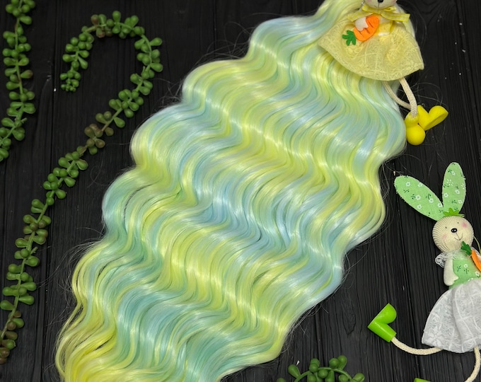 Yellow, Light blue Ombre Curly Dreads: "Blue Lagoon" Wavy Synthetic Hair Extensions