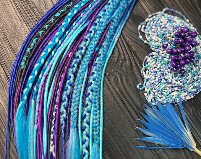 Thin Galaxy Dreads, Purple Blue Black Cosmic Braids, Festival Hair Extensions (SE DE)