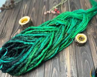 Ombre green crochet synthetic dreads "Magic Forest" shades of dark green, salad, grass ombre from black with accents