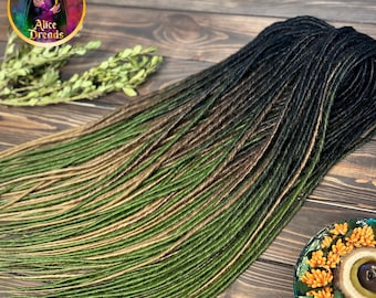 Ombre Synthetic Dreads: black to olive green, blonde, brown Thin Twisted Bohemian Hair Extensions