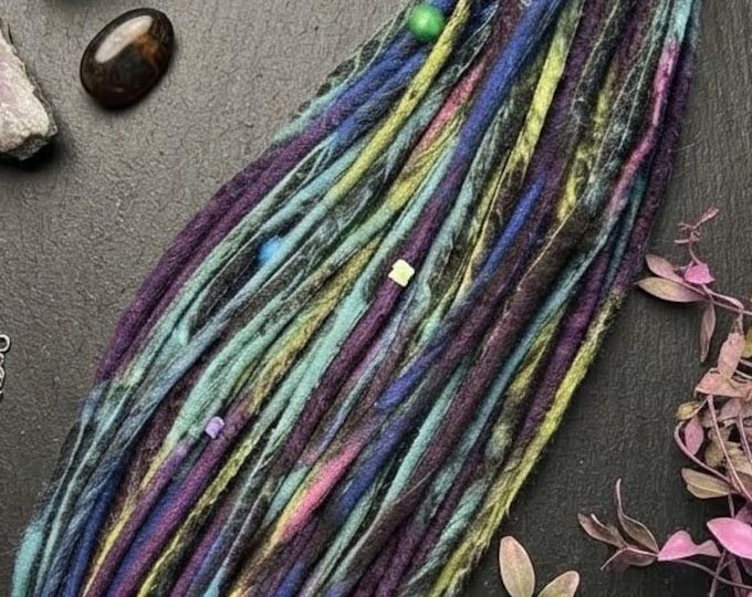 Peacock Wool Dreads: purple, blue, green, lavender Galaxy Dreadlocks, Fantasy hair extensions