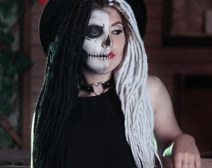 Synthetic Dreadlocks, Black and White Dread Extensions Set by AliceDreads