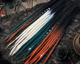 Wool Dreads Extensions: Black to Rust Red Pumpkin Emerald Green, Double Single Merino Dreadlocks