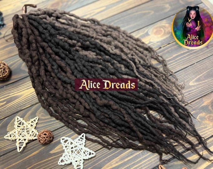 Brown Curly Wool Dreads: Coffee, Dark, Medium Brown wavy Locks