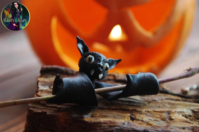 Bat Dreadlock Bead: Halloween Dread Extension, Polymer Clay image 3