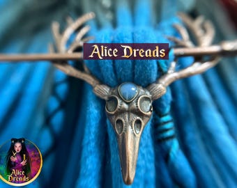 Hair pin for dreads, Dreadlock ring barrette, Dreads decoration, Gothic Retro Cow horns raven crow Hair Accessory, Hair Ring Clip