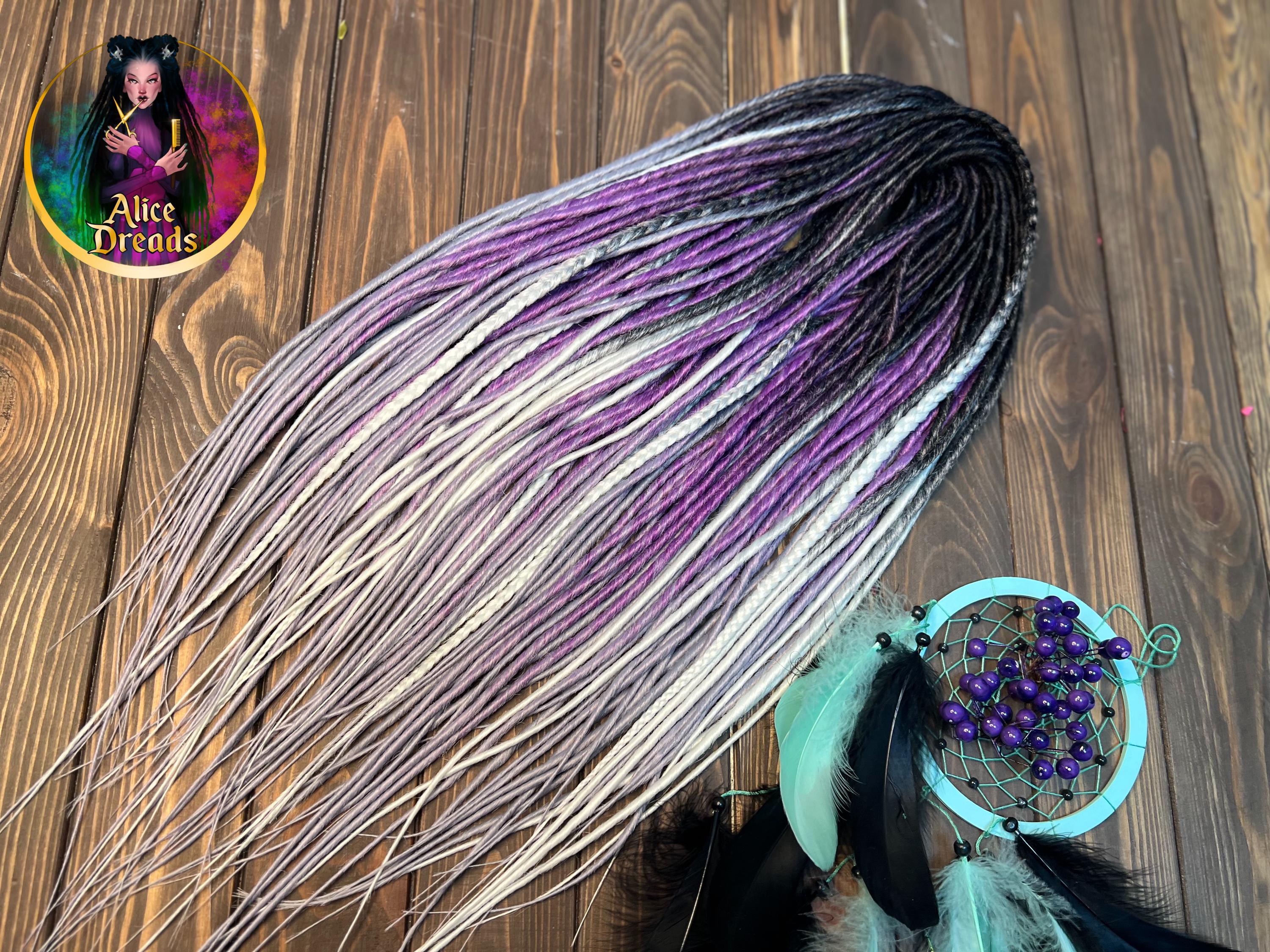 Gray White Merino Wool Clip In Dreadlocks Extensions Handmade Miss Violet Lace Silver Violet Wool Dreadlocks: Soft Felted Merino Hair  main image 4