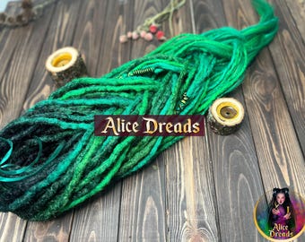 Ombre Green Crochet Synthetic Dreads "Magic Forest" salad, grass ombre from black with accents