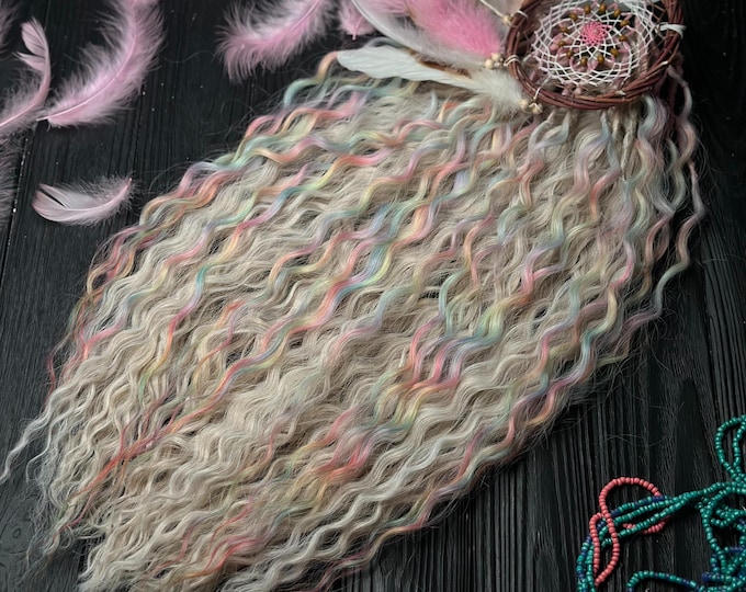 Curly Silver Gray Grey Prismatic Pastel Rainbow Platinum Synthetic Dreadlocks: Unicorn Wavy Hair Extensions