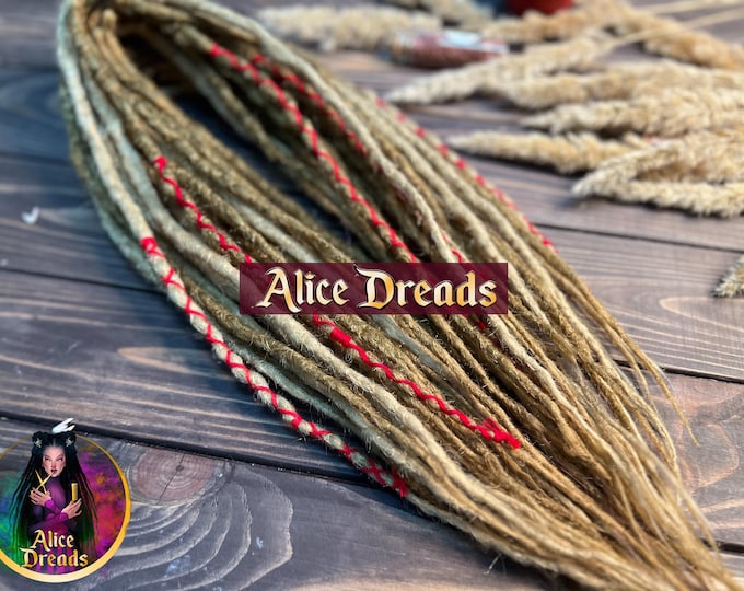 Honey Blonde Crochet Dreadlock Extensions with Red Accents