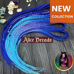 Thin synthetic dreads for blue hair ombre with wrapped accents bright dreadlocks hair extensions