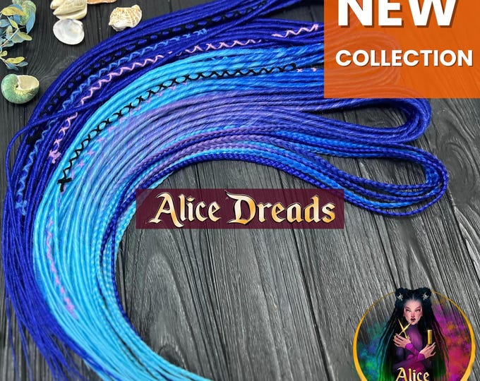 Thin synthetic dreads for blue hair ombre with wrapped accents bright dreadlocks hair extensions