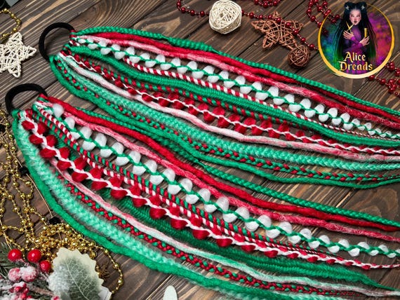 Long crocheted red green dreadfall lock ponytail myhairandstuff | Accessories | Long Crocheted Red Green  main image 2