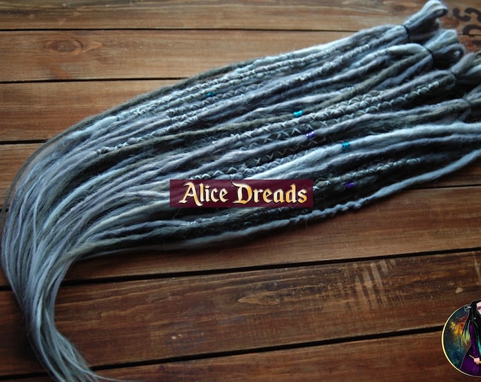 Gray Synthetic Dreads: Long DE/SE Dreadlocks, Full Head Hair Extensions