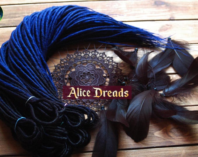 Ombre Dreadlock Extensions: Black & Dark Blue thin twisted Synthetic Dreads
