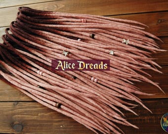 Wool DE/SE Dreads Set "Victorian Rose" :  Dark Brown to Pastel Pink hair extensions