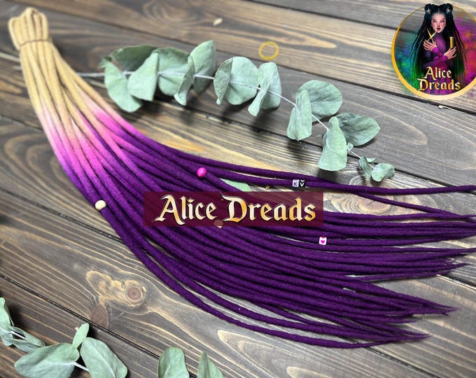 Ombre Wool Dreads "Violet Dream": Blonde, Pink, Magenta Purple - DE Accents