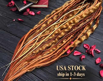 Ginger Copper Crochet Synthetic Dreads and Braids, Dreadlocks with Wavy Loose Ends