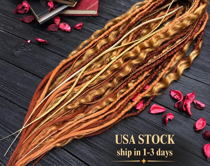 Ginger Copper Crochet Synthetic Dreads and Braids, Dreadlocks with Wavy Loose Ends (20 DE)