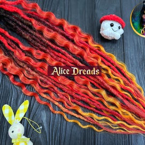 Set of crochet synthetic double or single ended dreads with curly hair &quot;Fire&quot; accent bright vibrant hair extenions red orange black dreads