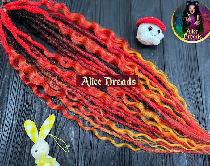 Fire Crochet Synthetic Curly Dreads "Fire": Red Orange Black Hair Extensions