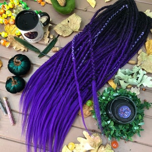Set of natural look synthetic double ended dreads accent dreads custom dreadlocks black bright purple