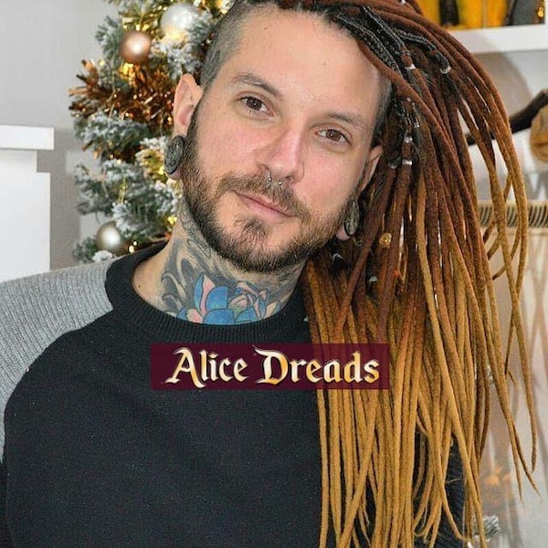Set di dreadlocks in lana marrone sfumato con doppia estremità DE, dall'aspetto naturale