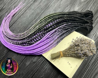 Dreadlock extensions set of ombre thin synthetic dreads Black to dark green to silver grey and lavender dreadlocks twists