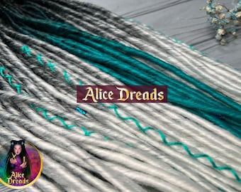 Black to Turquoise white Ombre Synthetic Dreads: Double Ended Extensions with wrapped accents