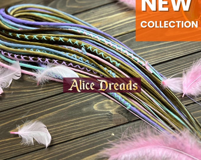 Marshmallow Synthetic Dreads: Pastel Blonde, Pink, mint and Blue thin twisted Hair Extensions