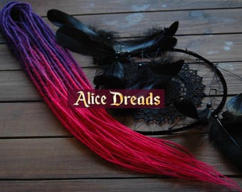 Ombre thin synthetic DE dreads dark purple & hot pink accessories extensions double ended dreadlocks