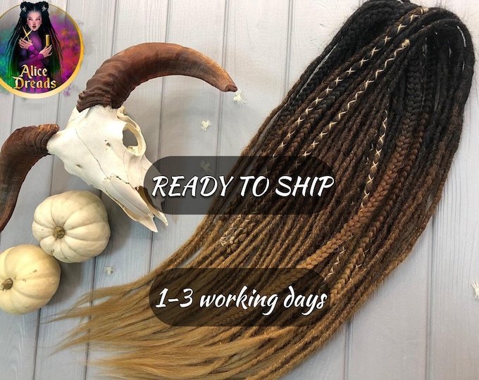 10 DE Ombre Synthetic Dreadlock Extensions: Black, Dark Brown to Sahara Blonde (Dreaded Ends)