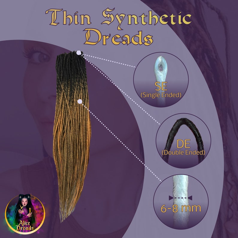 Set of thin synthetic dreads black to purple to light grey gray twisted hair extensions image 8