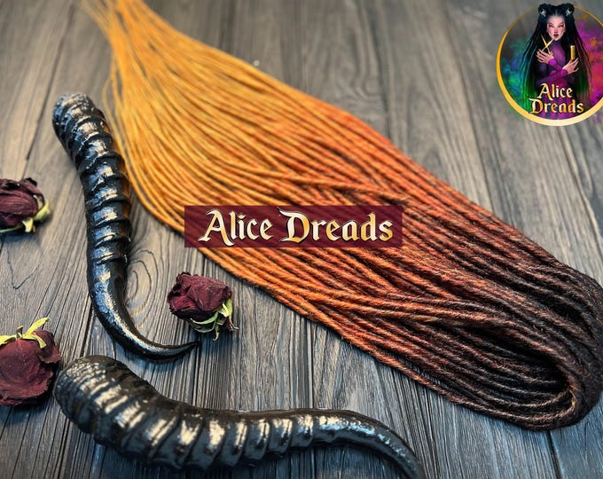 Set of synthetic dreads "Fire" black ginger auburn ombre double single ended dreadlocks extensions